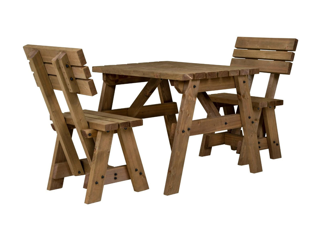 Victoria Space-Saving Picnic Table & Benches Set with Backrest — Rustic Finish