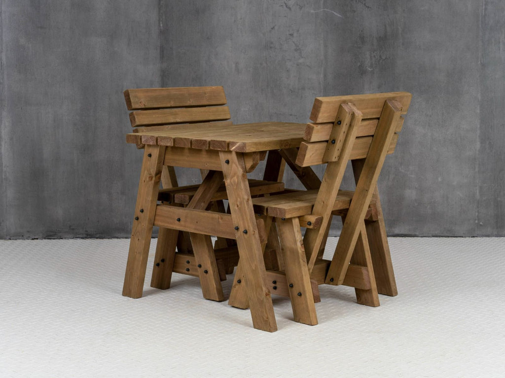 Victoria Space-Saving Picnic Table & Benches Set with Backrest — Rustic Finish