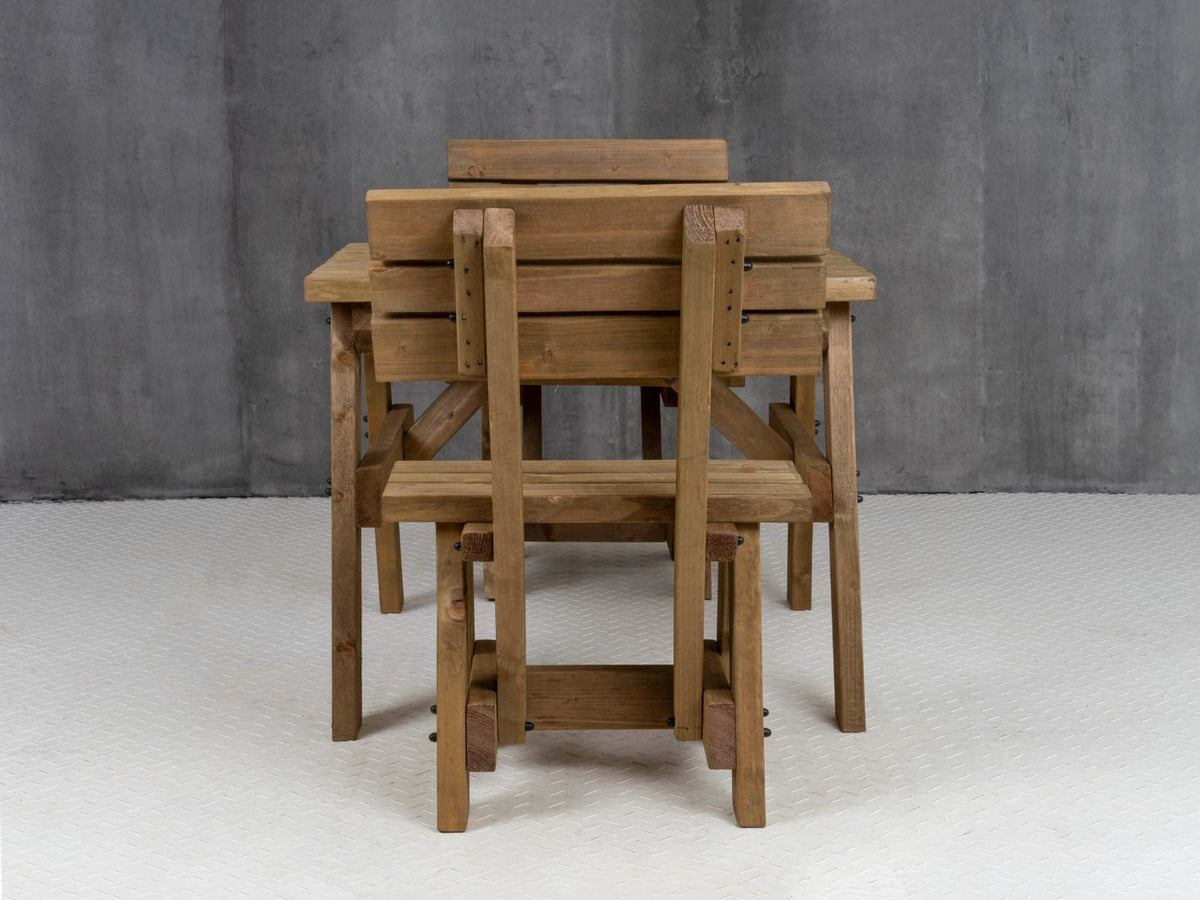 Victoria Space-Saving Picnic Table & Benches Set with Backrest — Rustic Finish