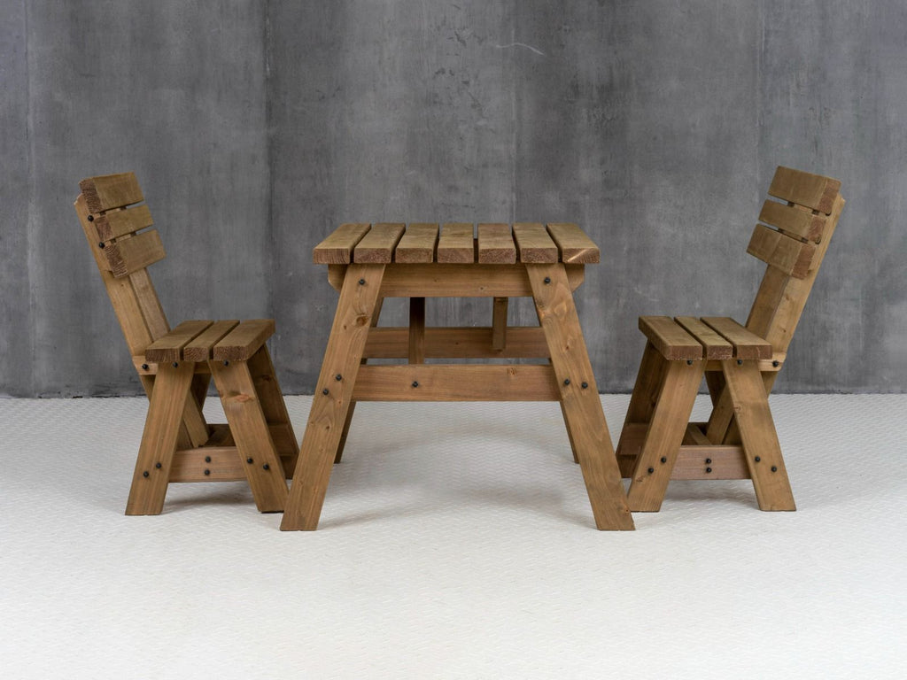 Victoria Space-Saving Picnic Table & Benches Set with Backrest — Rustic Finish