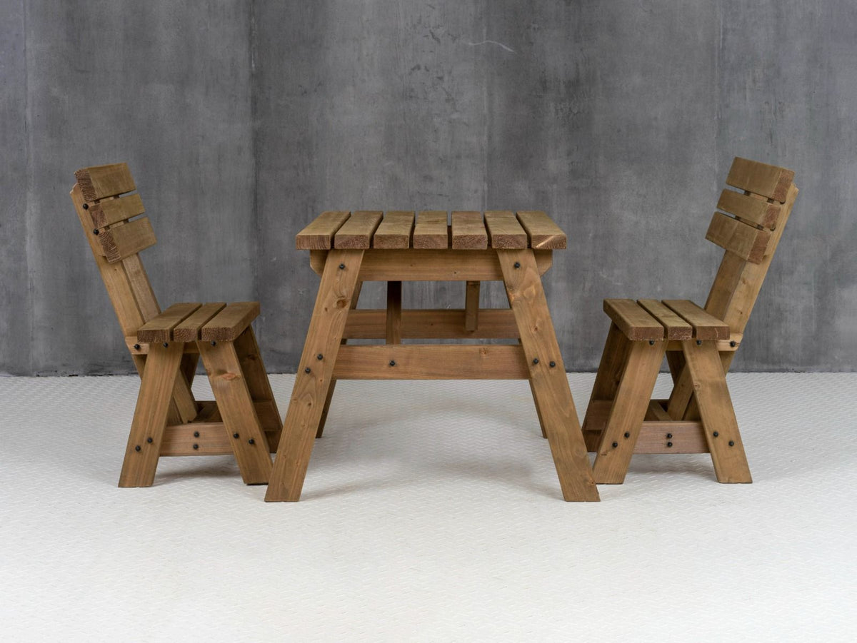 Victoria Space-Saving Picnic Table & Benches Set with Backrest — Rustic Finish