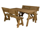 Victoria Space-Saving Picnic Table & Benches Set with Backrest — Rustic Finish