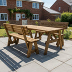 Victoria Space-Saving Picnic Table & Benches Set with Backrest — Rustic Finish