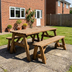 Victoria Space-Saving Picnic Table & Benches Set — Rustic Finish