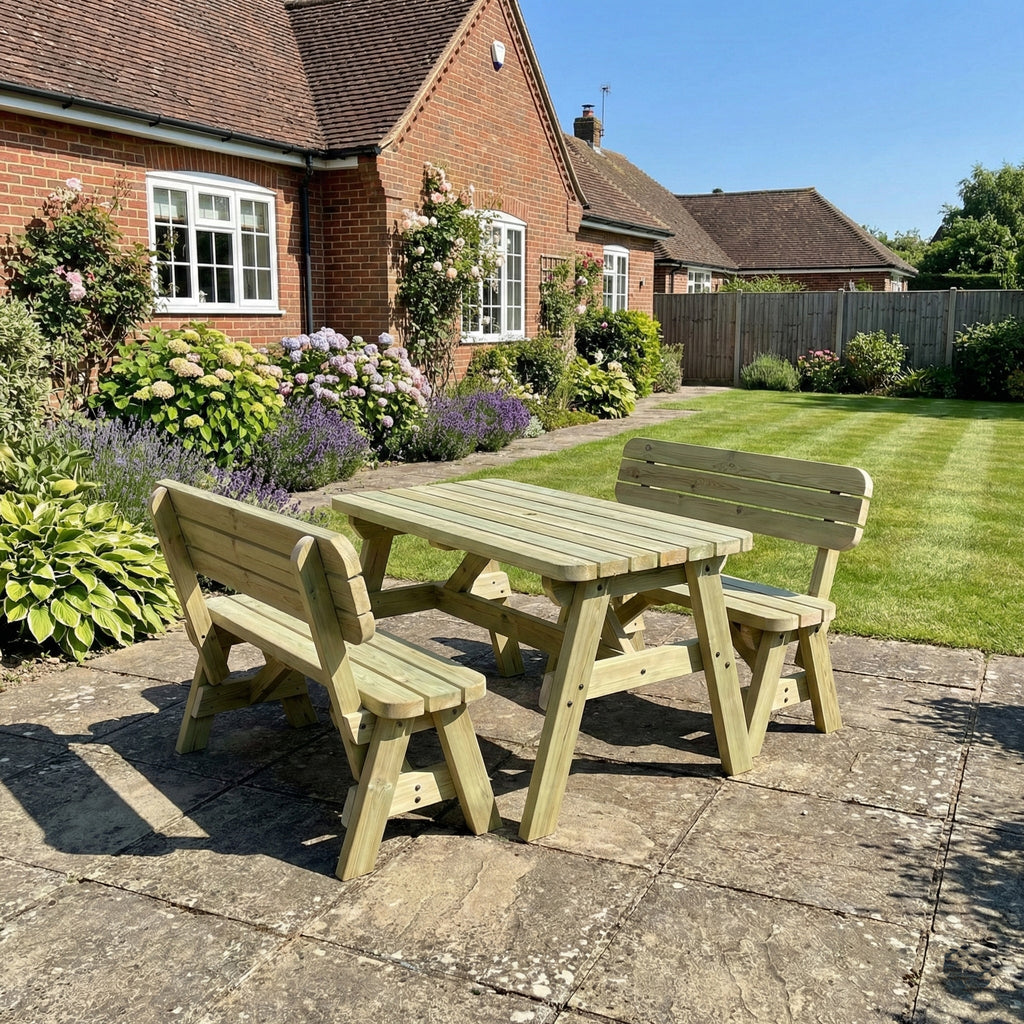 Victoria Space-Saving Rounded Picnic Table & Benches Set with Backrest