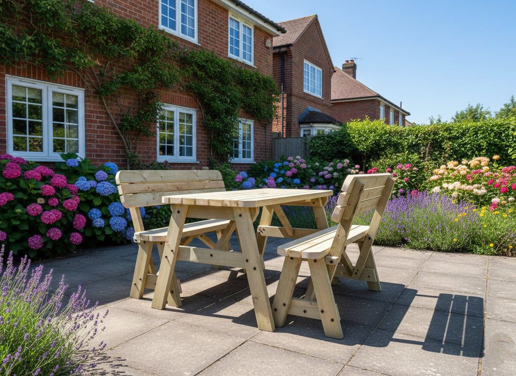 Victoria Space-Saving Rounded Picnic Table & Benches Set with Backrest