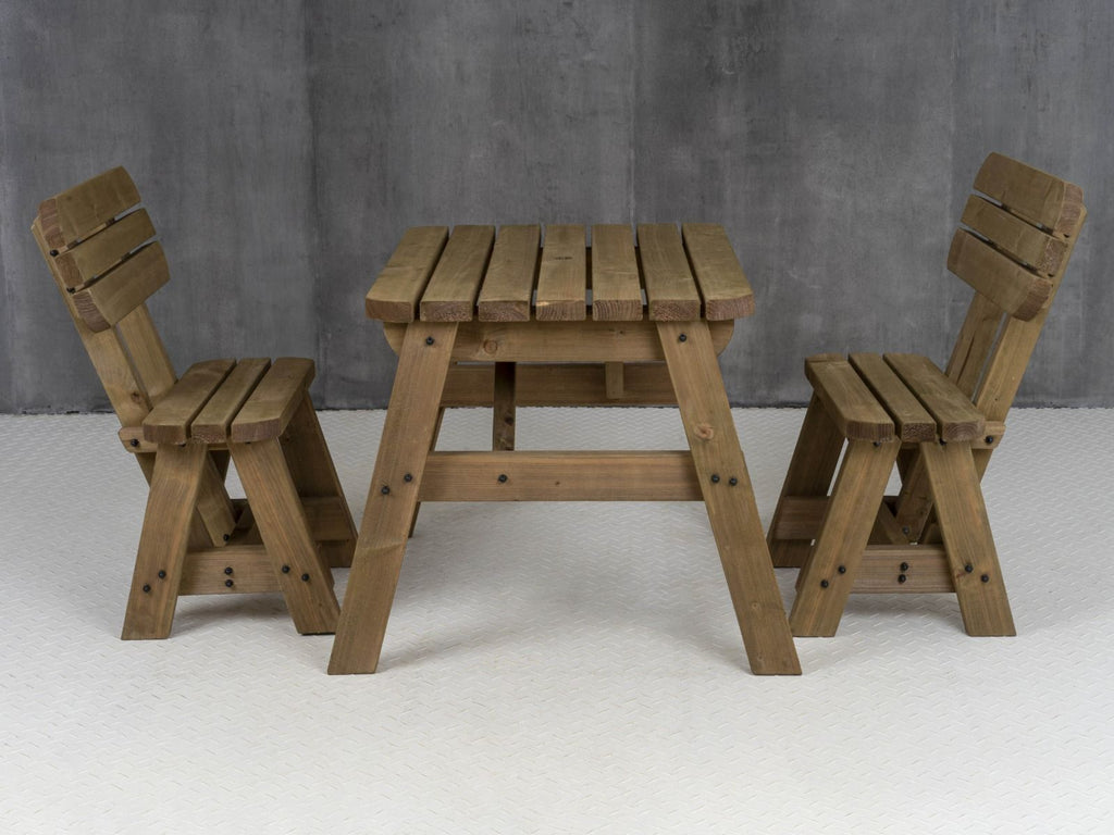 Victoria Space-Saving Rounded Picnic Table & Bench Set with Backrest — Rustic Finish