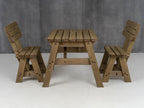 Victoria Space-Saving Rounded Picnic Table & Bench Set with Backrest — Rustic Finish