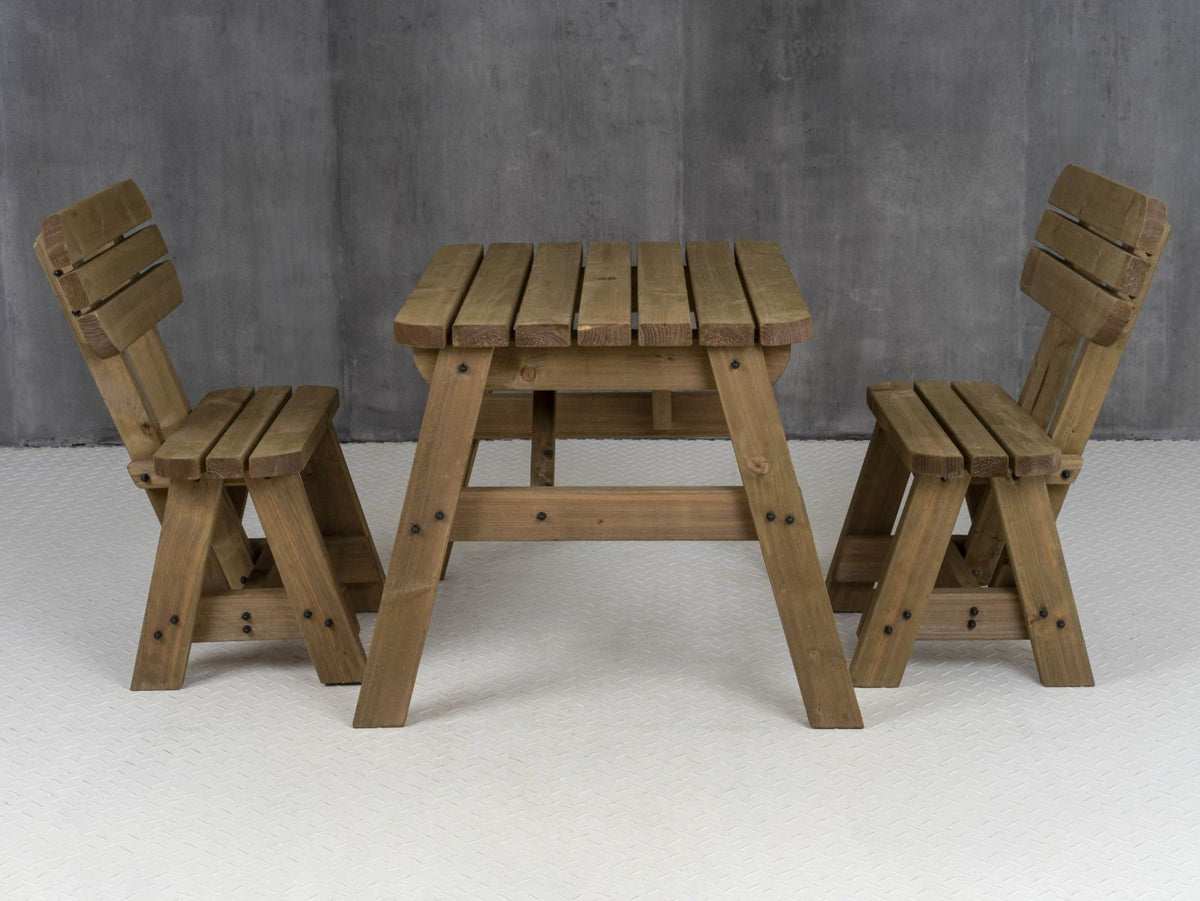 Victoria Space-Saving Rounded Picnic Table & Bench Set with Backrest — Rustic Finish