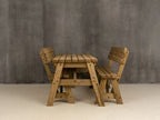 Victoria Space-Saving Rounded Picnic Table & Bench Set with Backrest — Rustic Finish
