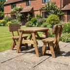 Victoria Space-Saving Rounded Picnic Table & Bench Set with Backrest — Rustic Finish