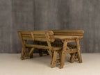 Victoria Space-Saving Rounded Picnic Table & Bench Set with Backrest — Rustic Finish