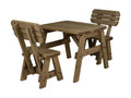 Victoria Space-Saving Rounded Picnic Table & Bench Set with Backrest — Rustic Finish