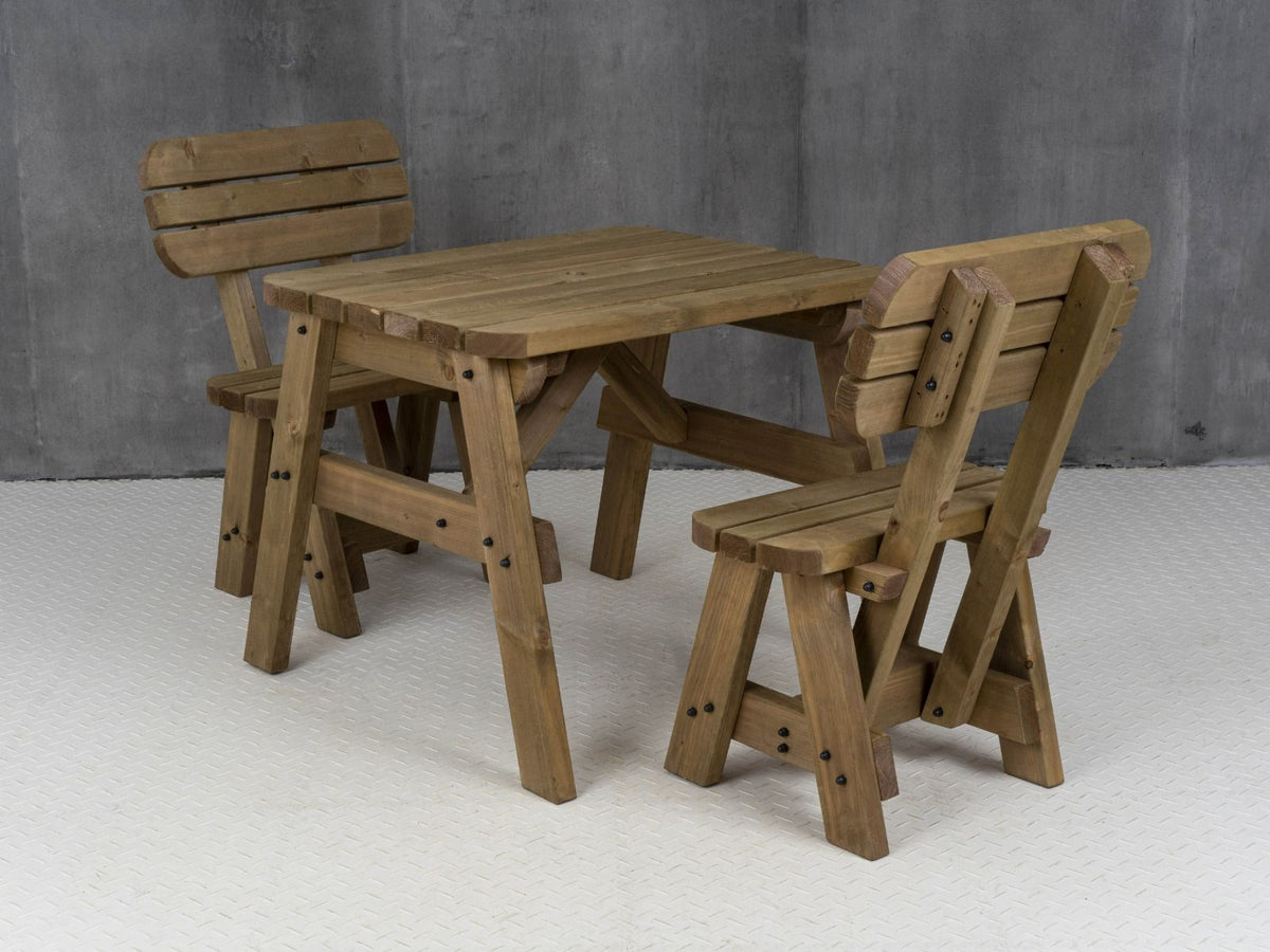 Victoria Space-Saving Rounded Picnic Table & Bench Set with Backrest — Rustic Finish