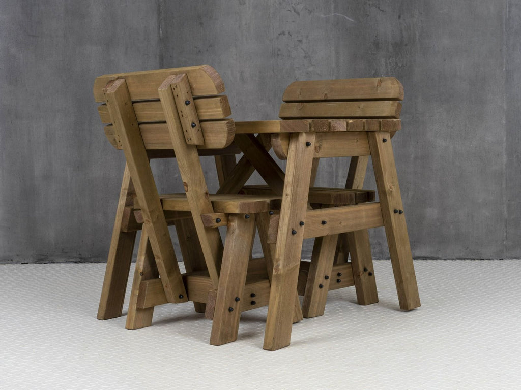 Victoria Space-Saving Rounded Picnic Table & Bench Set with Backrest — Rustic Finish