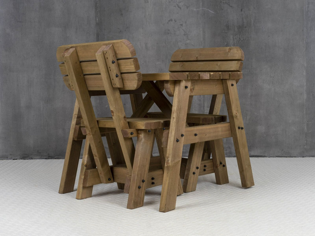 Victoria Space-Saving Rounded Picnic Table & Bench Set with Backrest — Rustic Finish