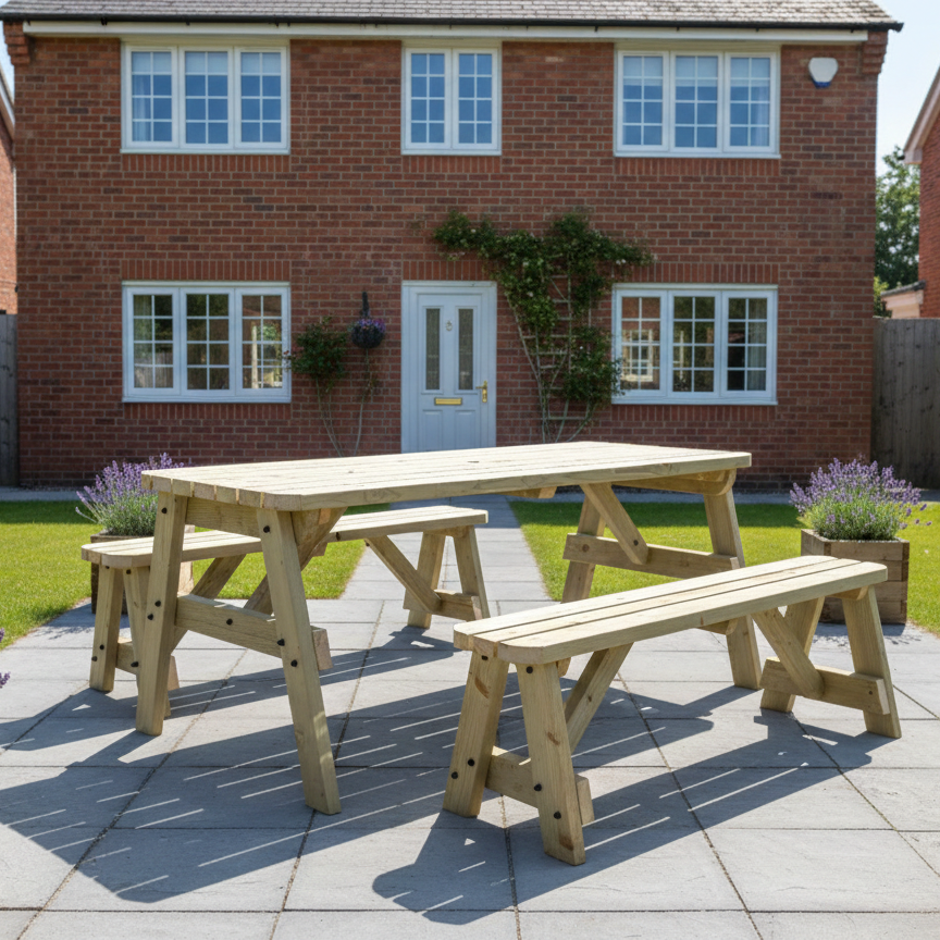 Victoria Rounded Space Saving Picnic Table and Benches Set