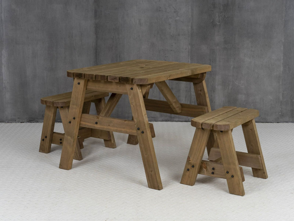 Victoria Rounded Space Saving Picnic Table and Benches Set - Rustic Finish
