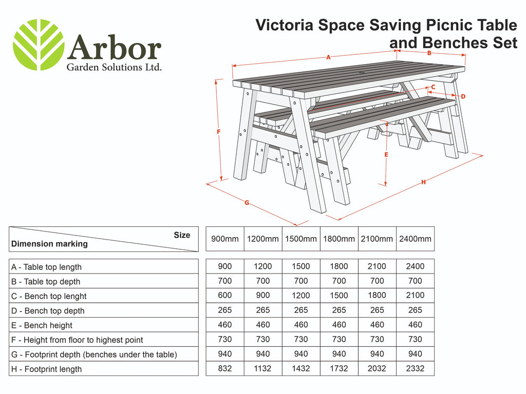 Victoria Rounded Space Saving Picnic Table and Benches Set - Rustic Finish