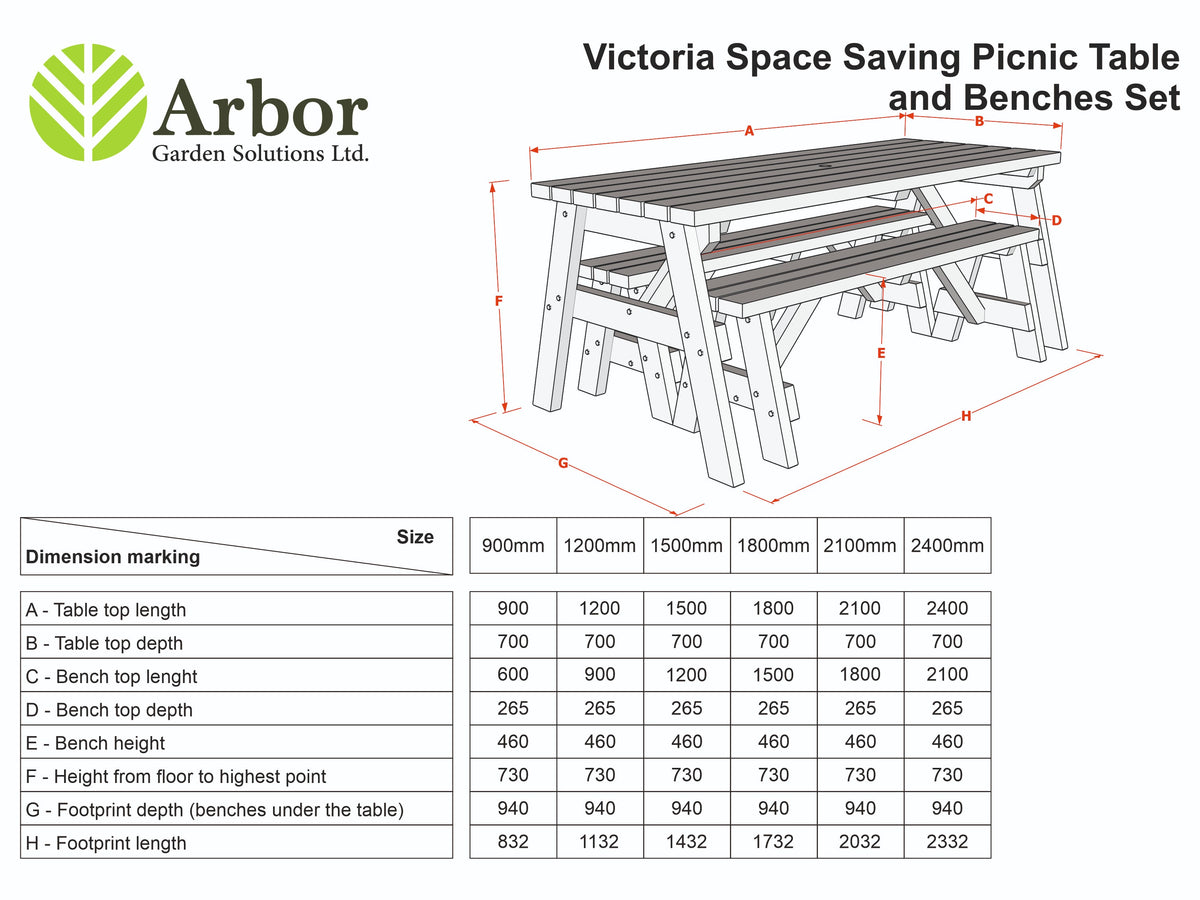 Victoria Rounded Space Saving Picnic Table and Benches Set