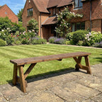 Victoria Wooden Garden Bench, Outdoor Fence Seat - Rustic Brown Finish