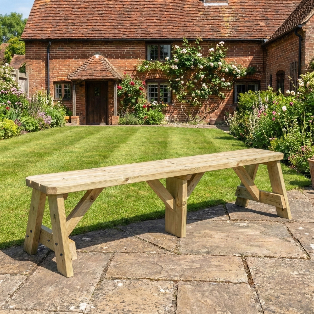 Victoria Wooden Garden Rounded Bench, Outdoor Fence Seat