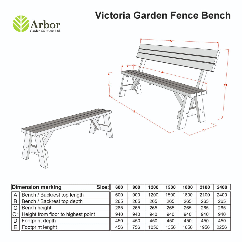 Victoria Wooden Garden Rounded Bench, Outdoor Fence Seat - Rustic Brown Finish