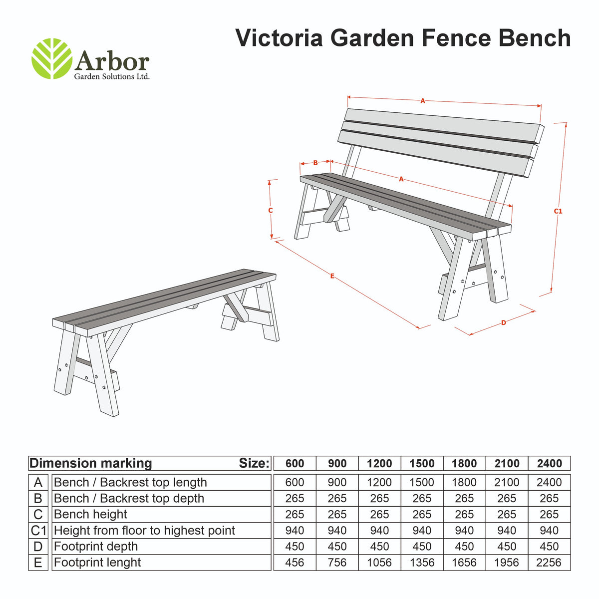 Victoria Wooden Garden Rounded Bench, Outdoor Fence Seat - Rustic Brown Finish