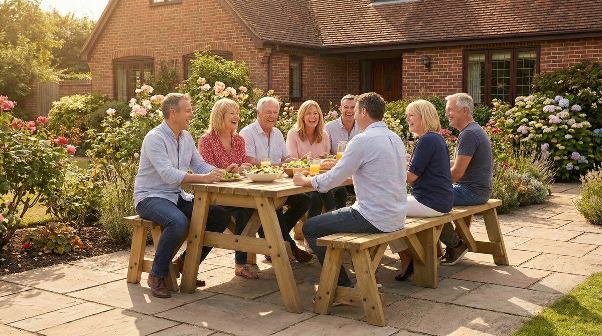 Victoria Picnic Table and Benches Set - Rustic Finish