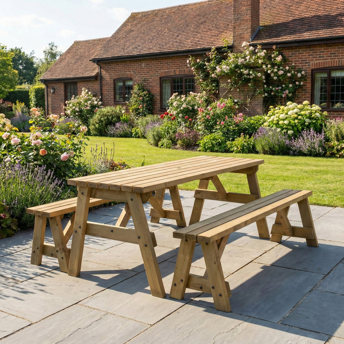 Victoria Picnic Table and Benches Set - Rustic Finish