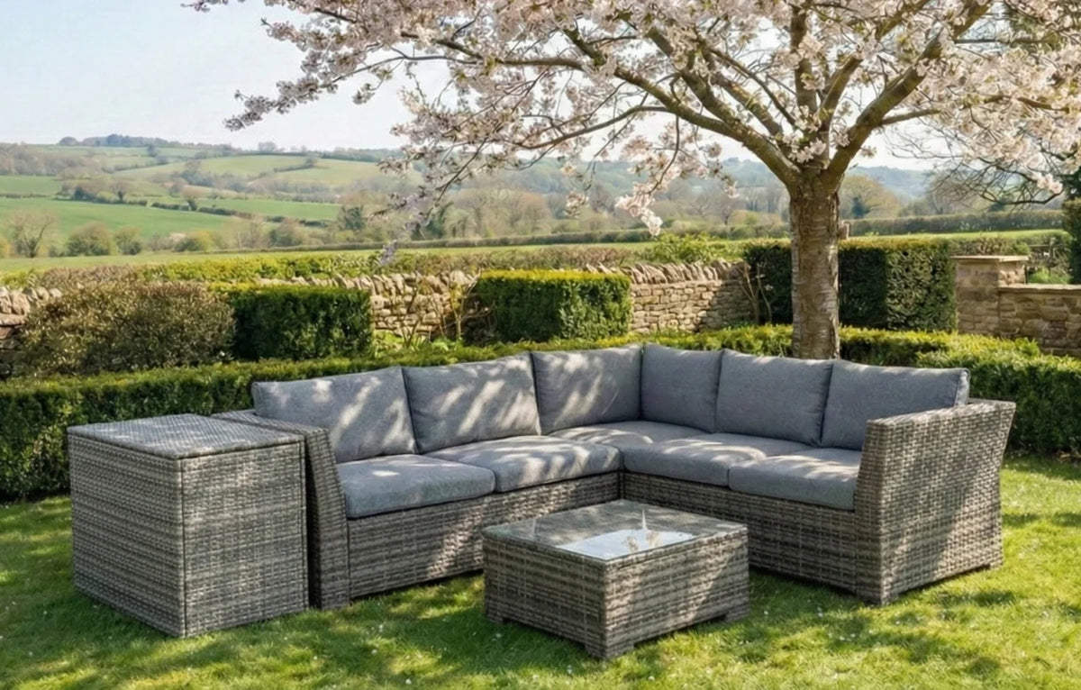 Chesterton 5-Seater Grey Rattan Corner Sofa Set & Cushion Box Bundle