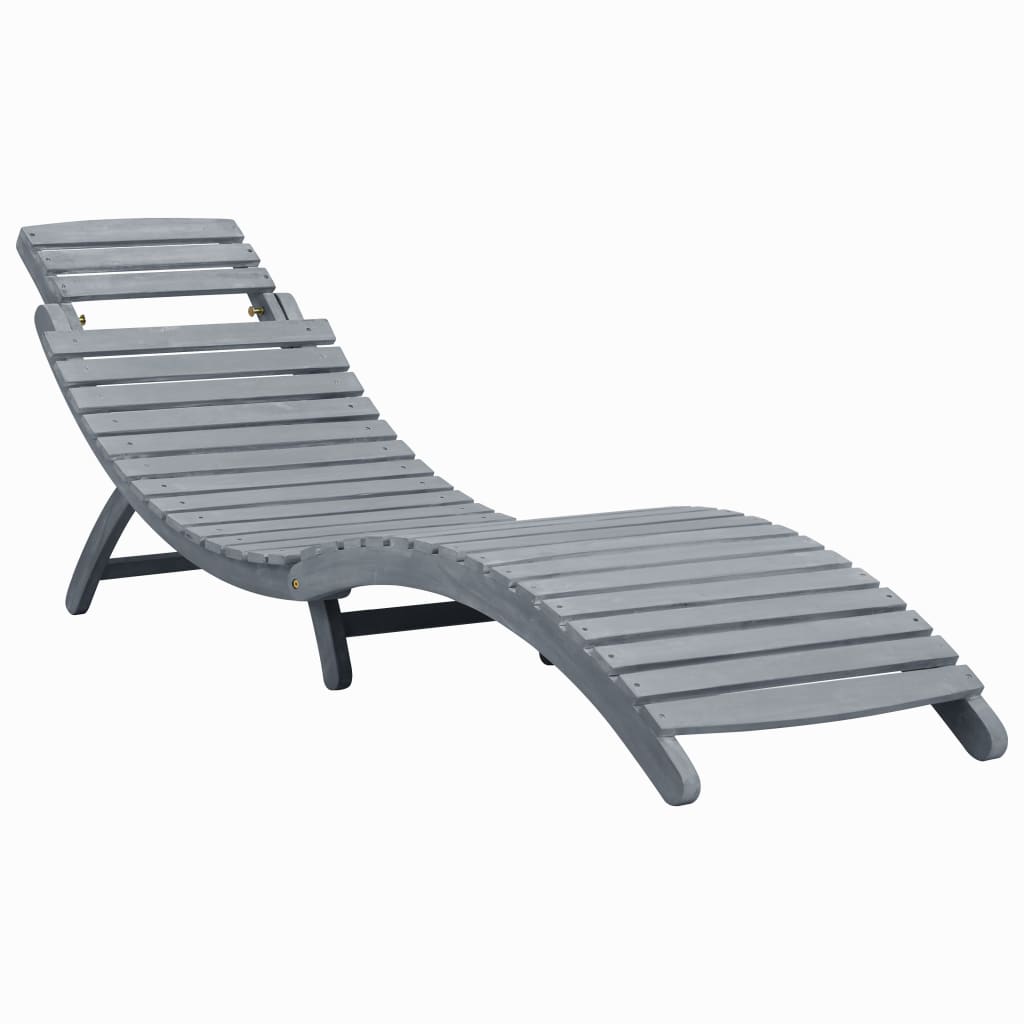 Velka 190cm Foldable Grey Acacia Wood Garden Sun Lounger