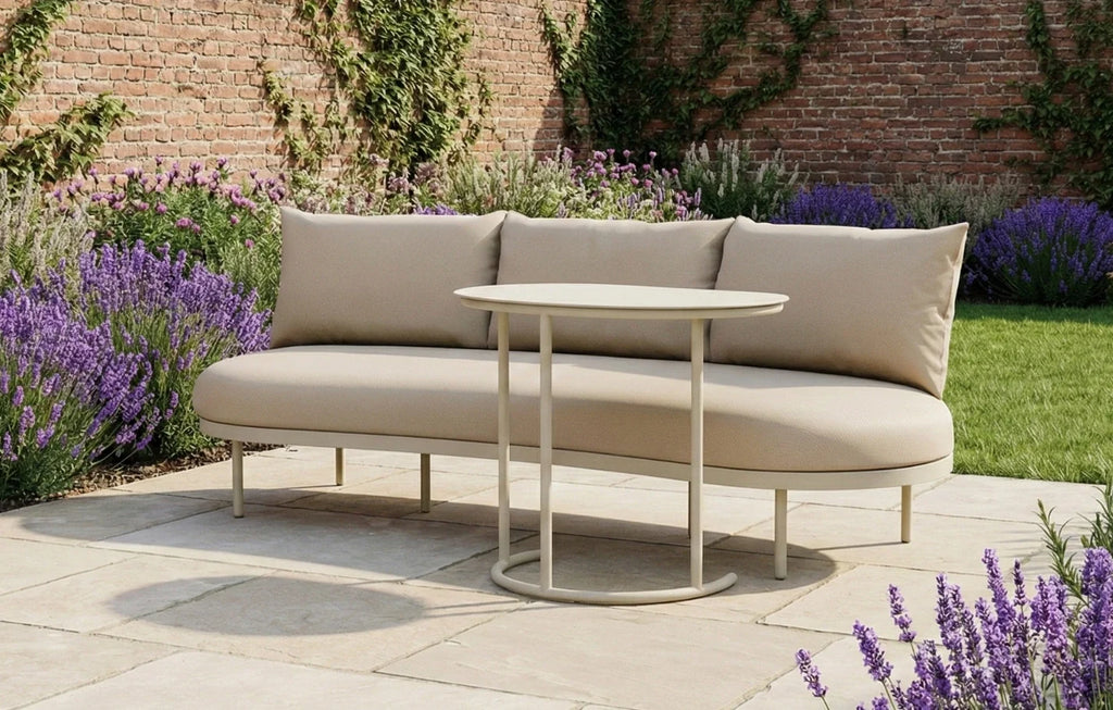Kiki 3-Seater Curved Garden Sofa & Coffee Table — Beige