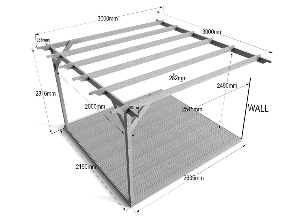 Wall Mounted Pergola and Decking Kit Chamfered Design