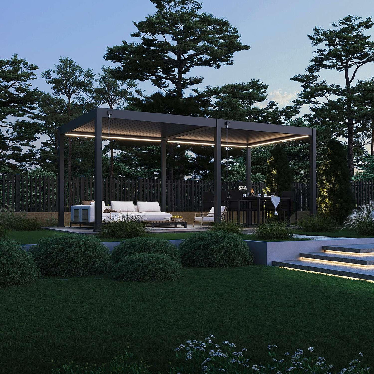 Modena Aluminium Pergola 6m × 3m — Free Standing with LED Package