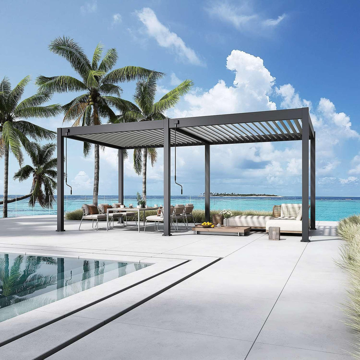 Modena Aluminium Pergola 6m × 3m — Free Standing with LED Package