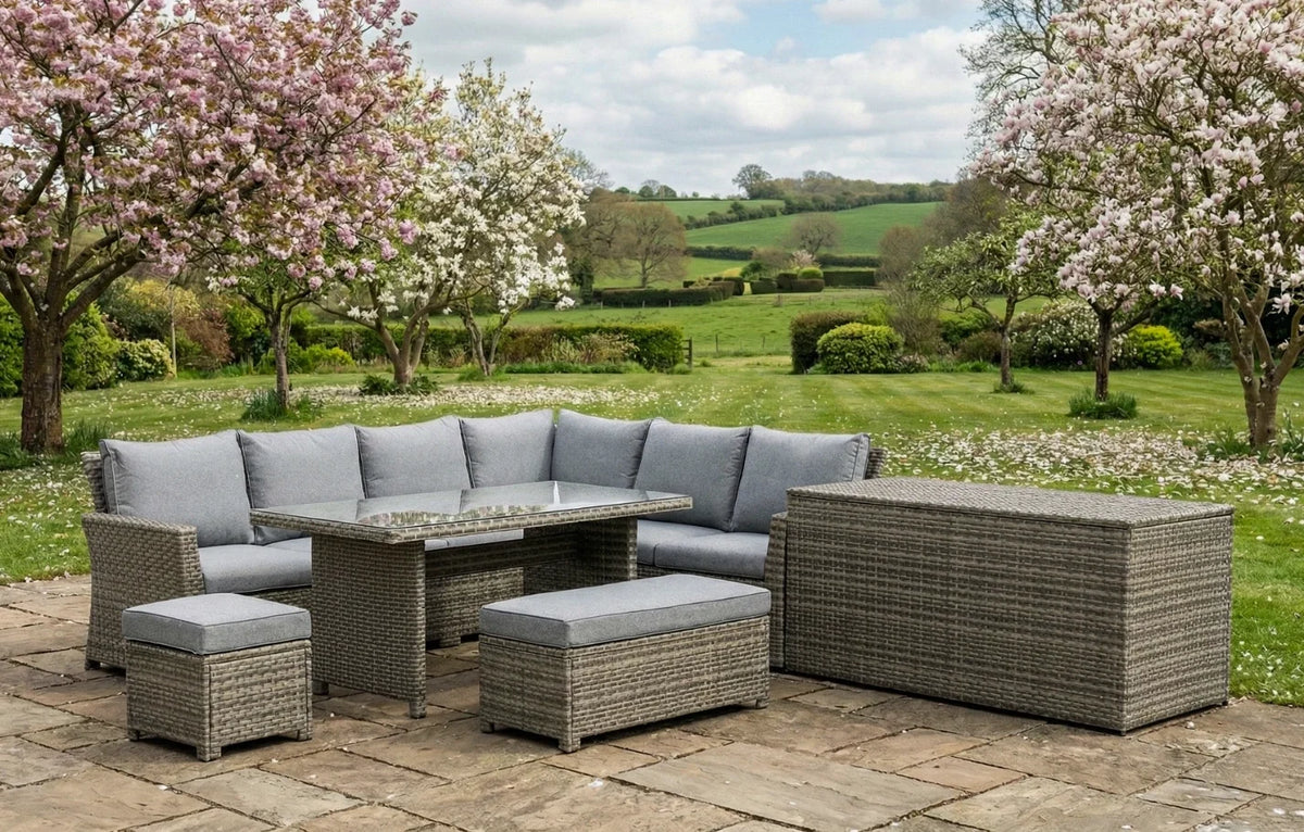 Palma 9-Seater Grey Rattan Corner Lounge Set with Cushion Box