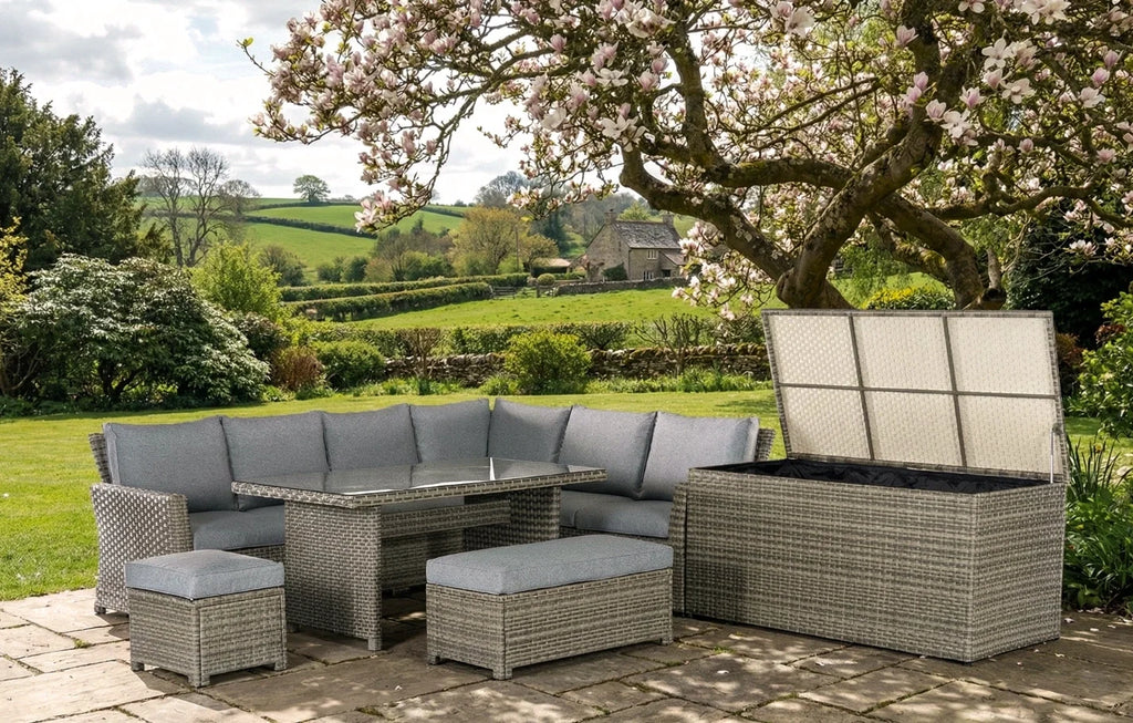 Palma 9-Seater Grey Rattan Corner Lounge Set with Cushion Box