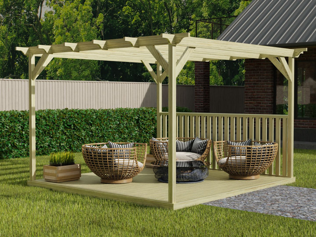 Square Pergola And Decking Kit With One Side Balustrade