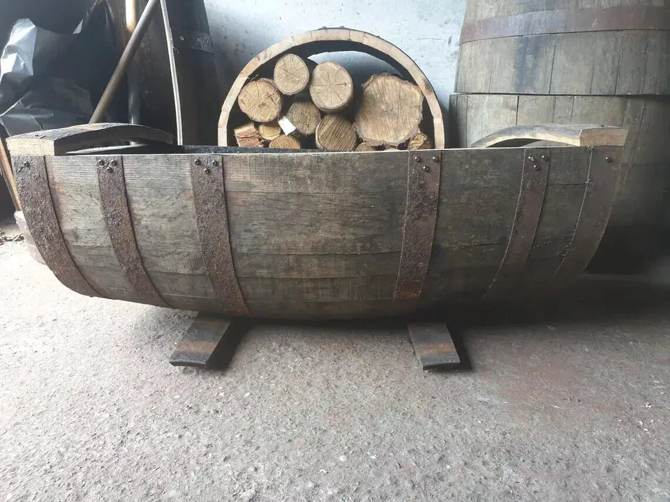 Reclaimed Oak Whiskey Half Barrel Planter — Large