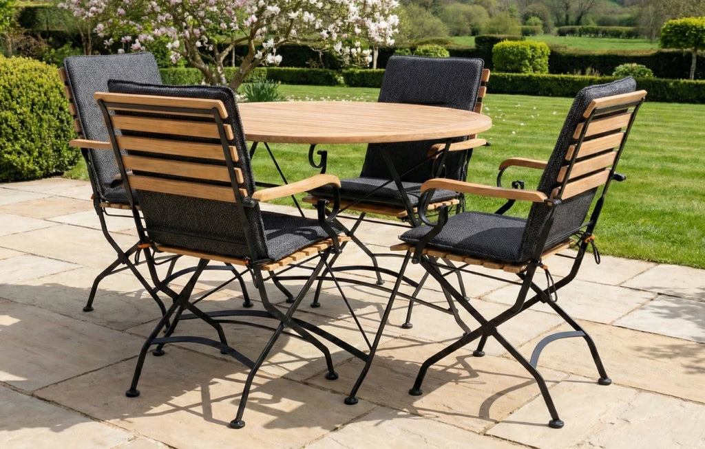 Sicily 4-Seater Teak & Wrought Iron Round Garden Dining Set, 110cm