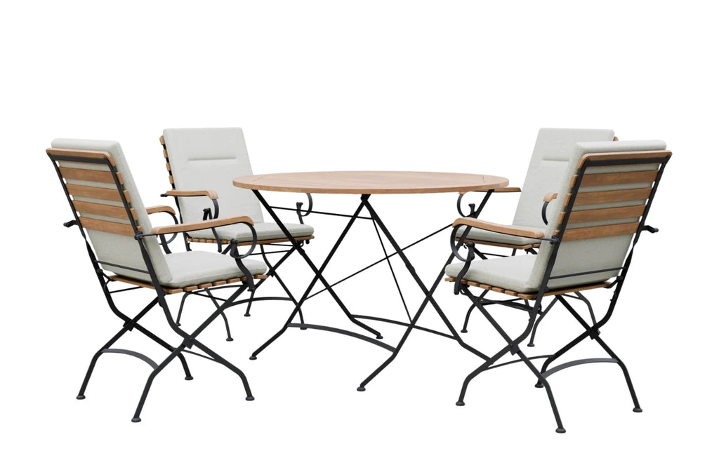 Sicily 4-Seater Teak & Wrought Iron Round Garden Dining Set, 110cm