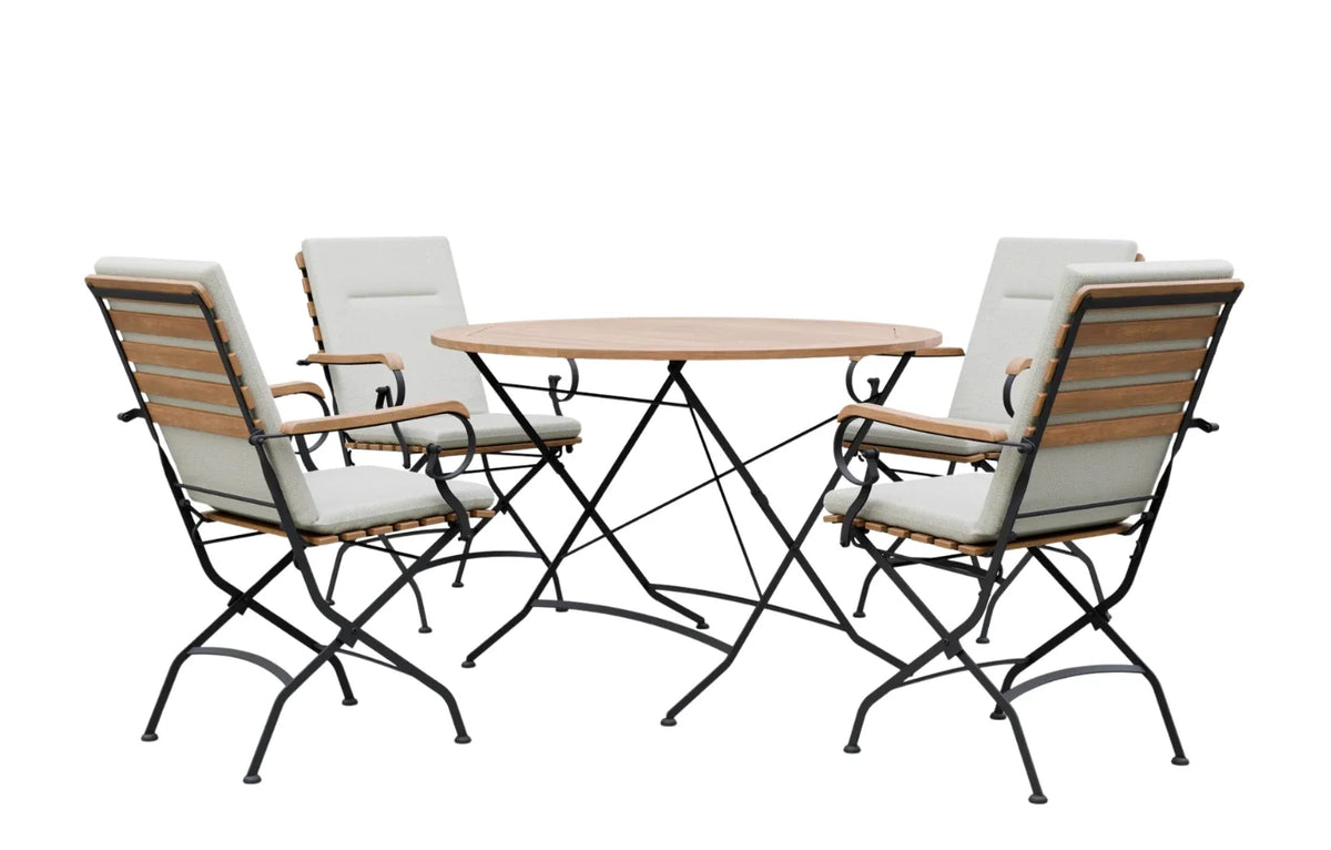 Sicily 4-Seater Teak & Wrought Iron Round Garden Dining Set, 110cm