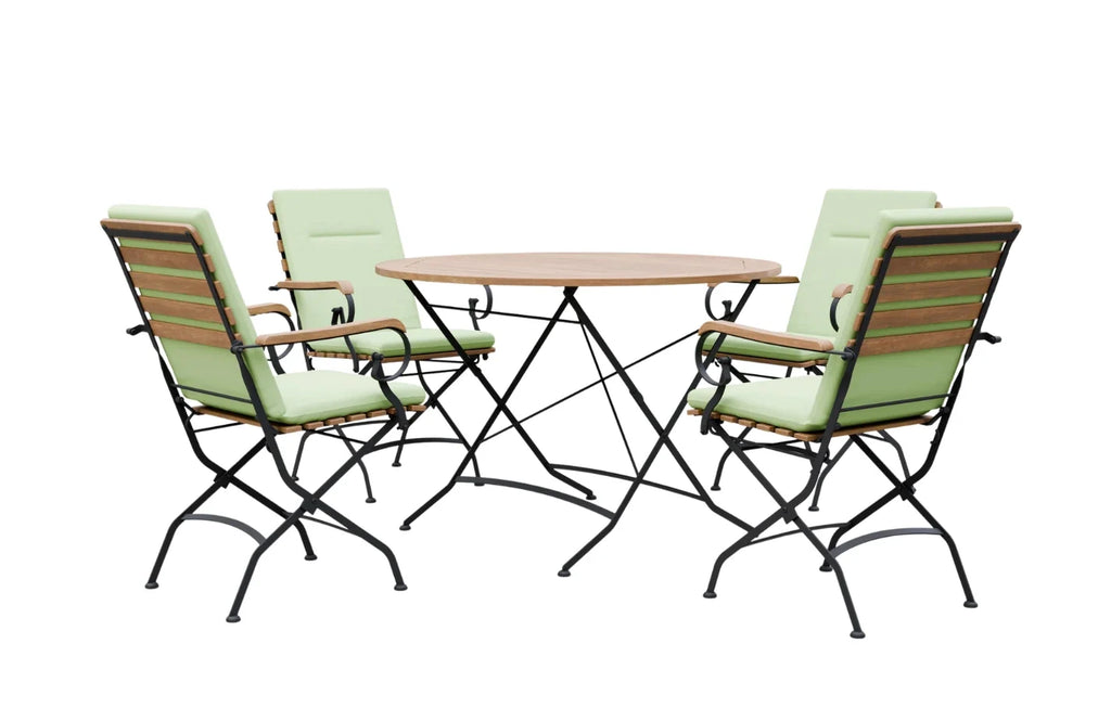 Sicily 4-Seater Teak & Wrought Iron Round Garden Dining Set, 110cm