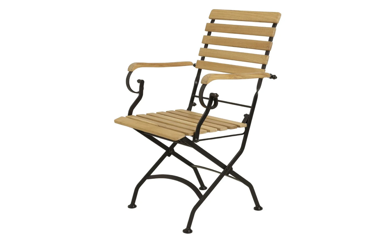 Sicily 4-Seater Teak & Wrought Iron Round Garden Dining Set, 110cm