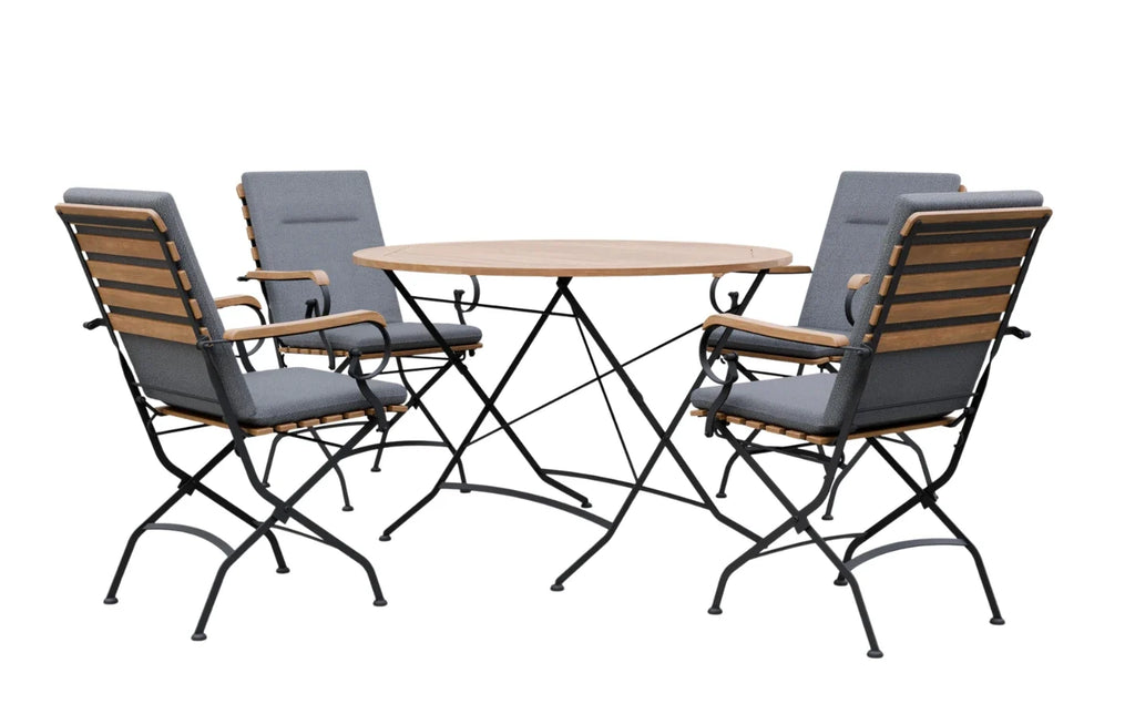 Sicily 4-Seater Teak & Wrought Iron Round Garden Dining Set, 110cm