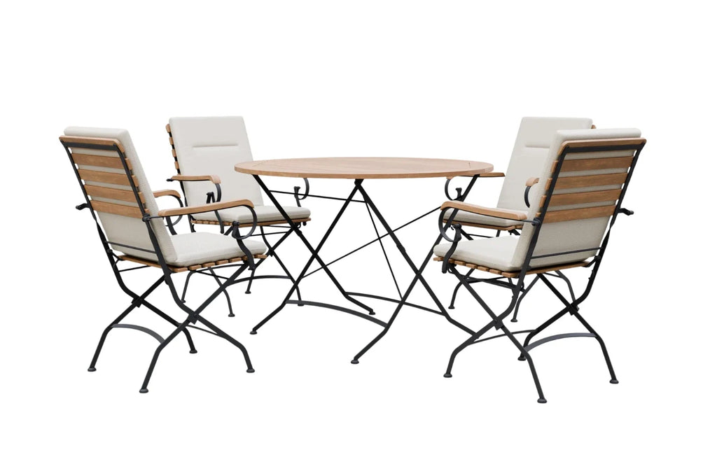 Sicily 4-Seater Teak & Wrought Iron Round Garden Dining Set, 110cm
