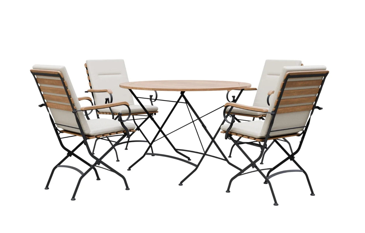 Sicily 4-Seater Teak & Wrought Iron Round Garden Dining Set, 110cm