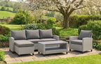 Stockholm 4-Seater Grey Rattan Garden Chaise Lounge & Armchair Set