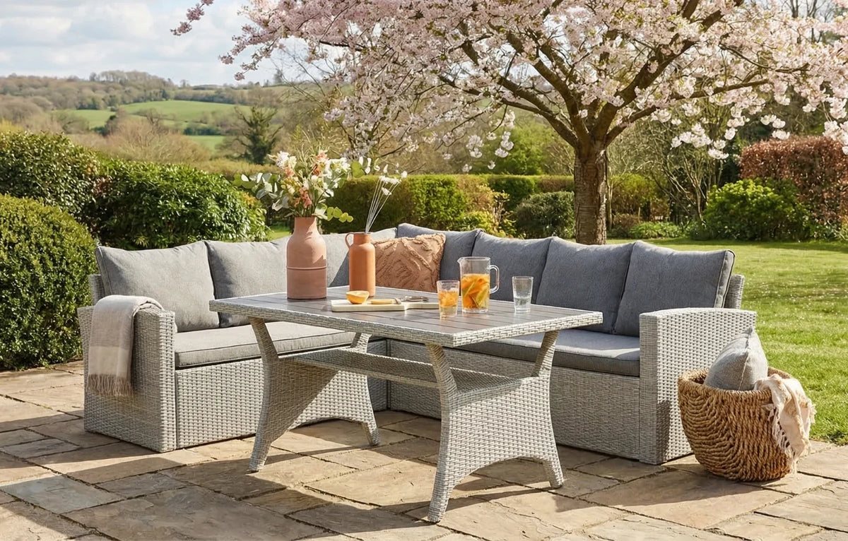 Stockholm 6-Seater Grey Rattan Corner Dining & Lounge Set
